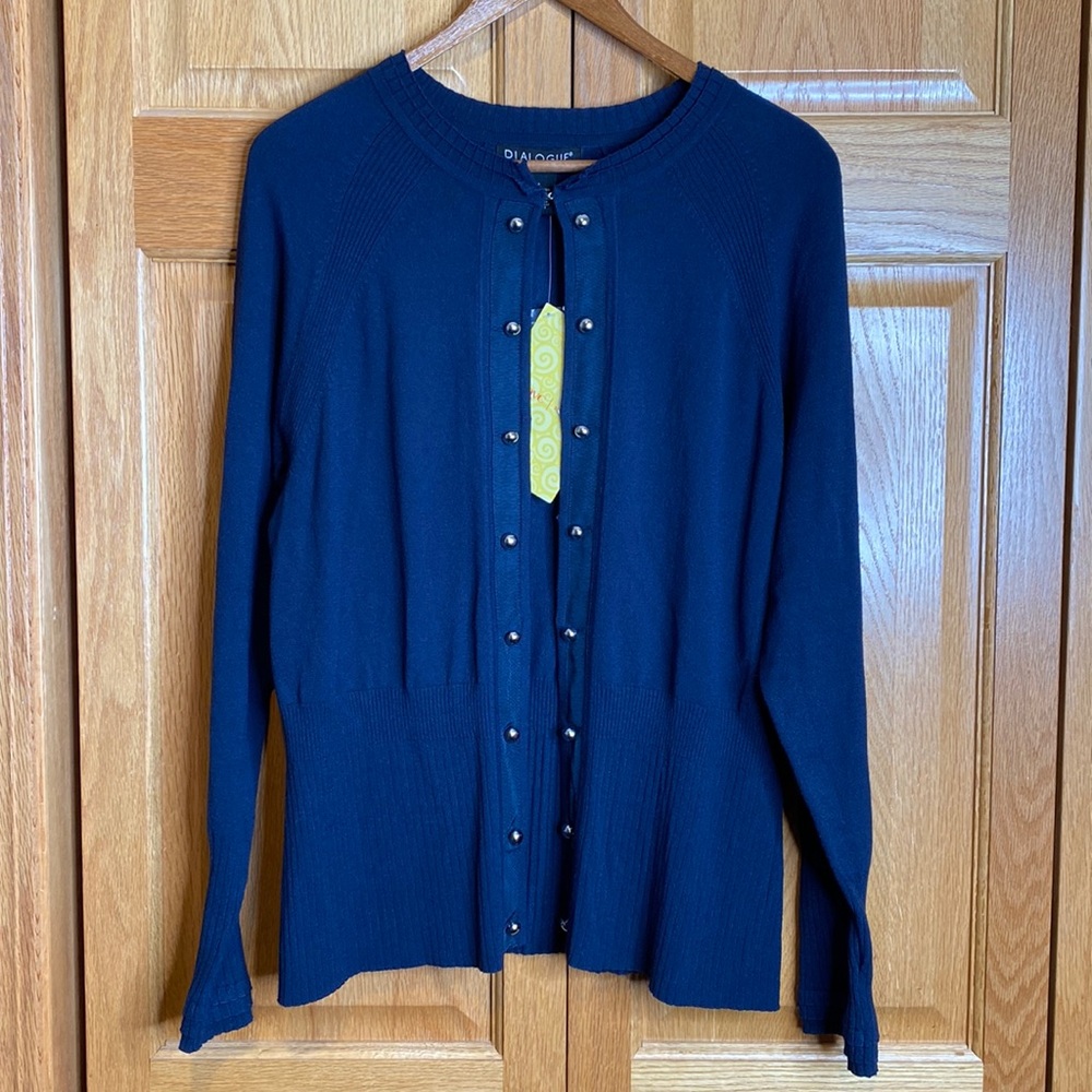 Dialogue dark navy blue full front  closure cardigan size large new